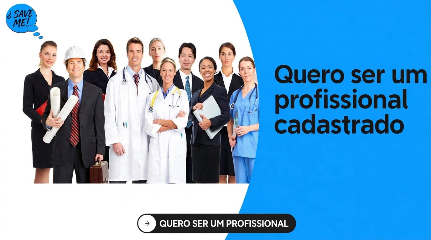 Quero ser um profissional cadastrado — grupo de profissionais SAVE ME com botão Quero ser um profissional
